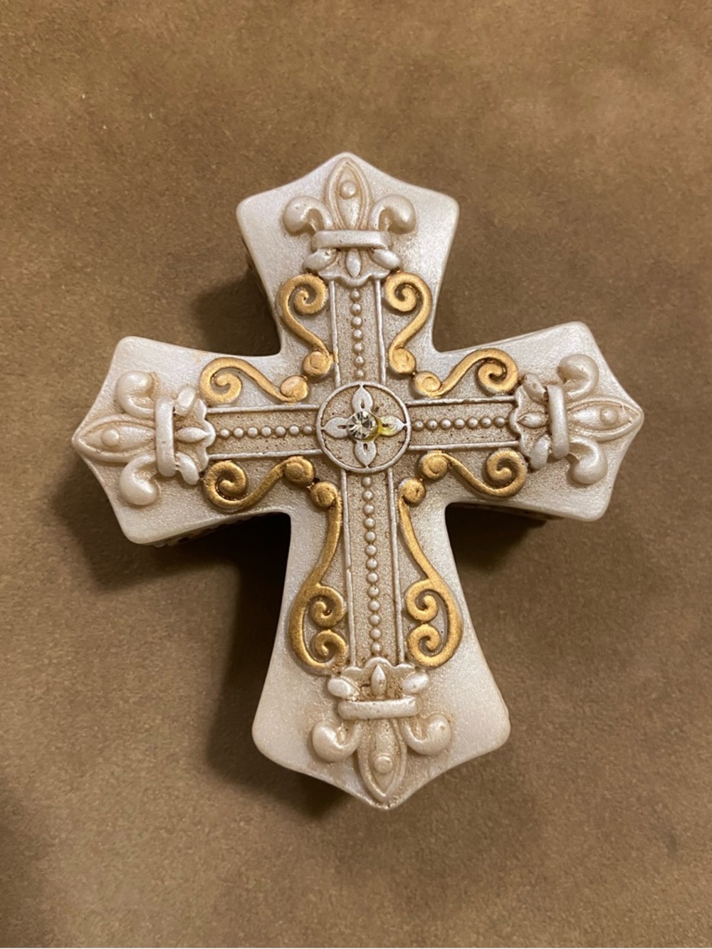 Ornate Decorative Cross Wall Accent in White and Gold